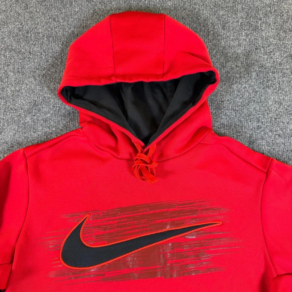 Nike Kids Red Therma-FIT Pullover Hoodie Swoosh Graphic Sweatshirt S #3271